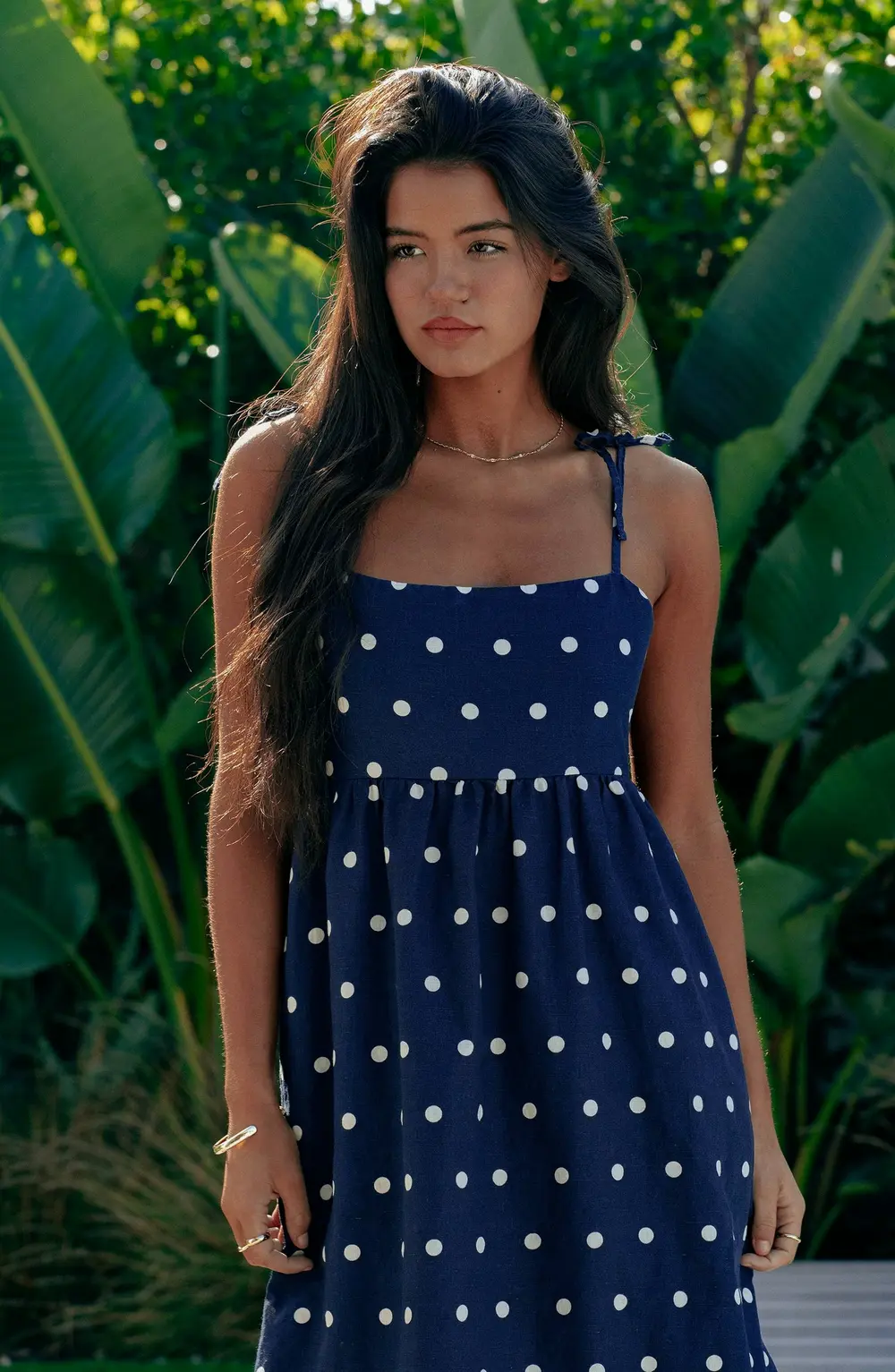 Valory Maxi Dress Navy Polka Dot Linen