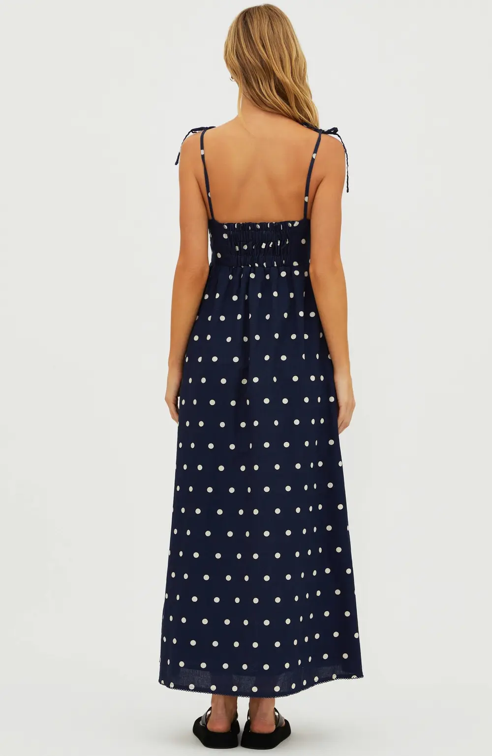Valory Maxi Dress Navy Polka Dot Linen