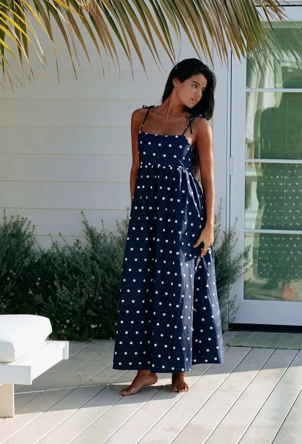 Valory Maxi Dress Navy Polka Dot Linen