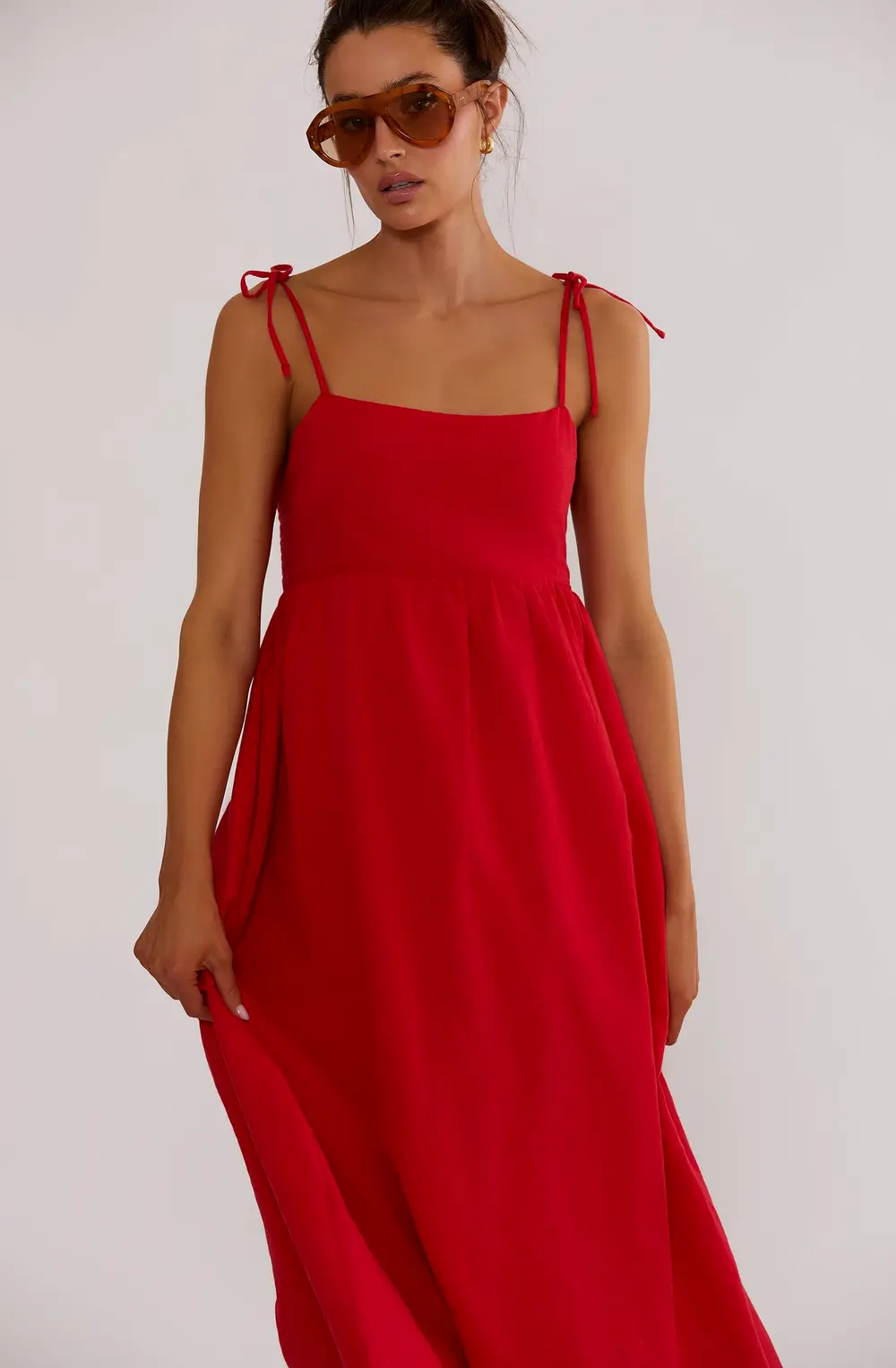 Valory Maxi Dress Red Linen