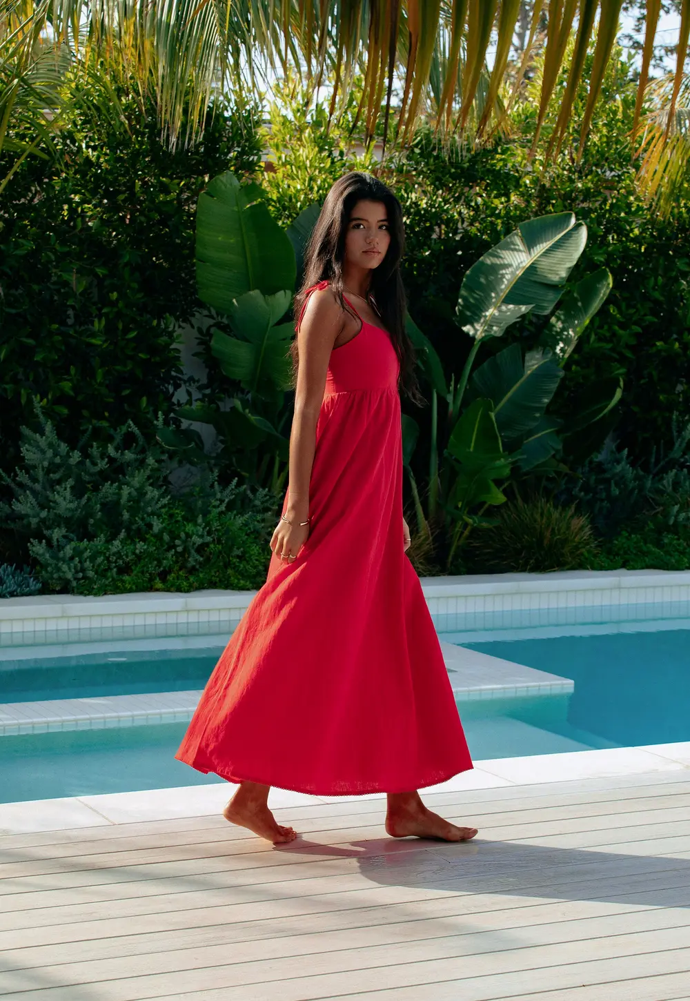 Valory Maxi Dress Red Linen