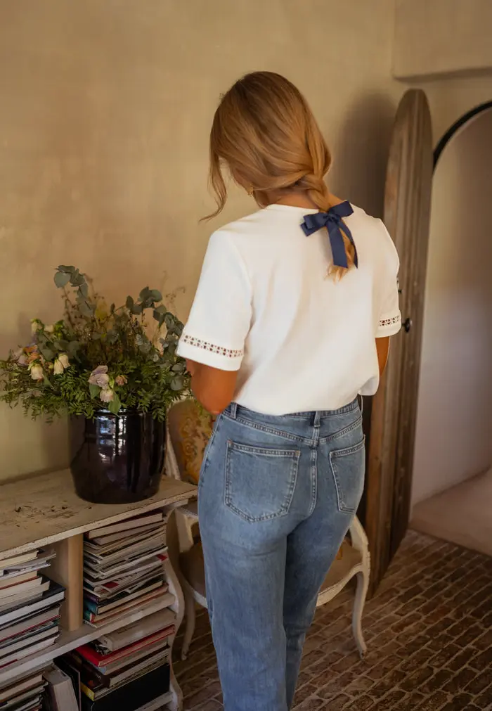 White Embroidered Romina T-Shirt