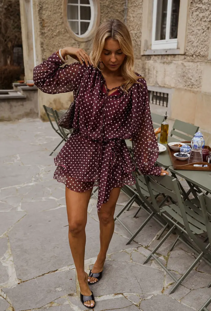 Burgundy Polka Dot Alenor Dress