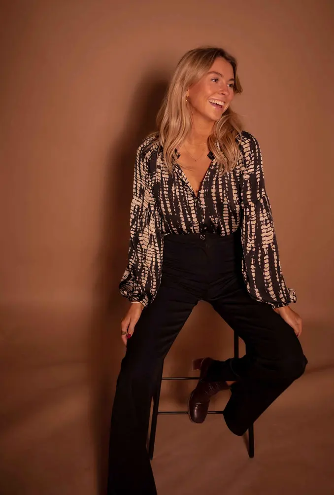 Black and Taupe Spotted Thiam Blouse