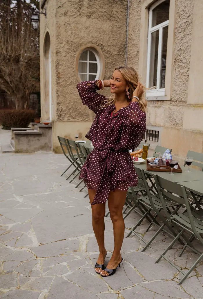 Burgundy Polka Dot Alenor Dress