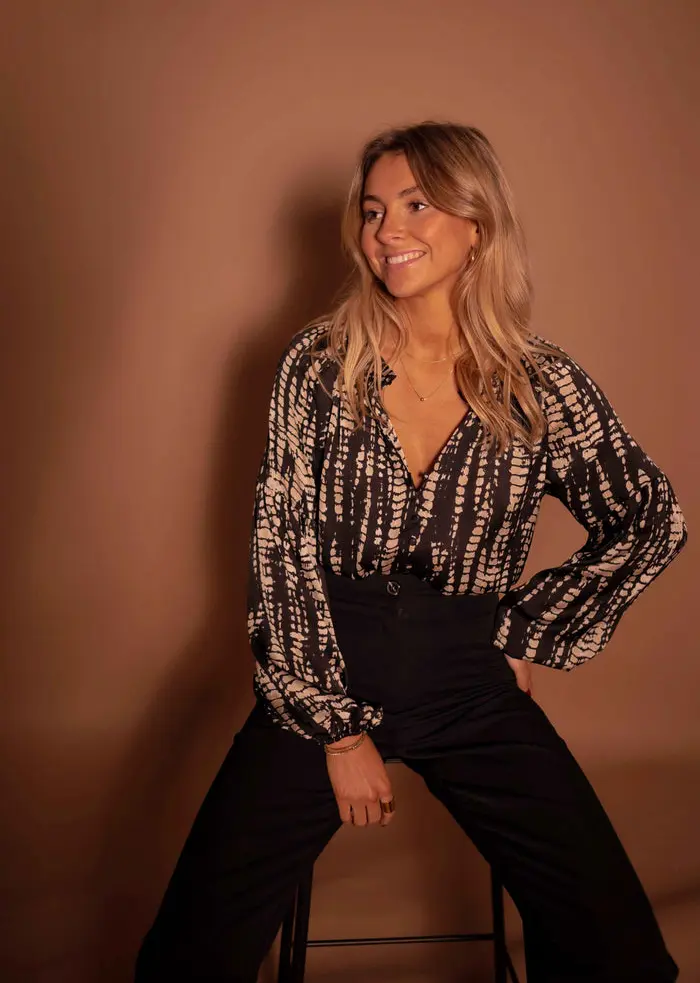Black and Taupe Spotted Thiam Blouse