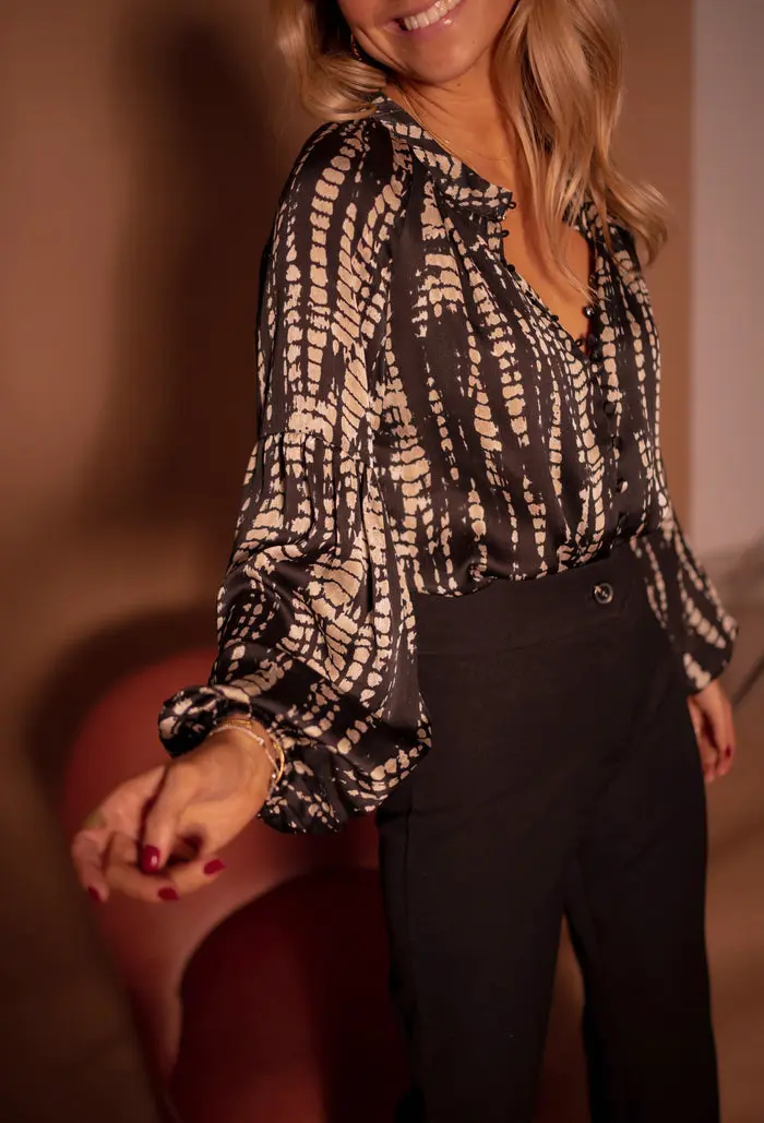 Black and Taupe Spotted Thiam Blouse