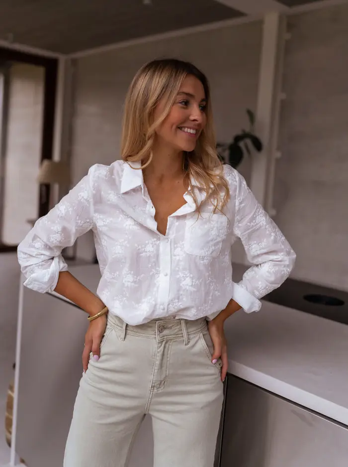 Embroidered Ecru Mellie Shirt