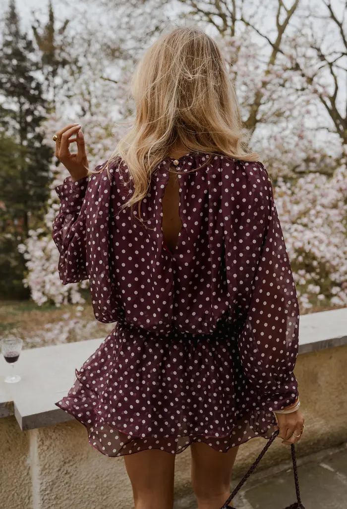 Burgundy Polka Dot Alenor Dress