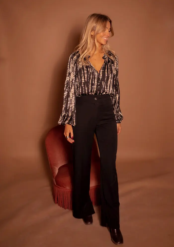 Black and Taupe Spotted Thiam Blouse
