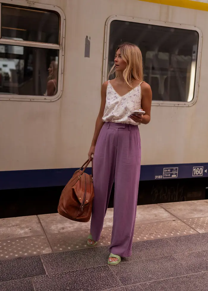 Ecru and Purple Floral Auda Top