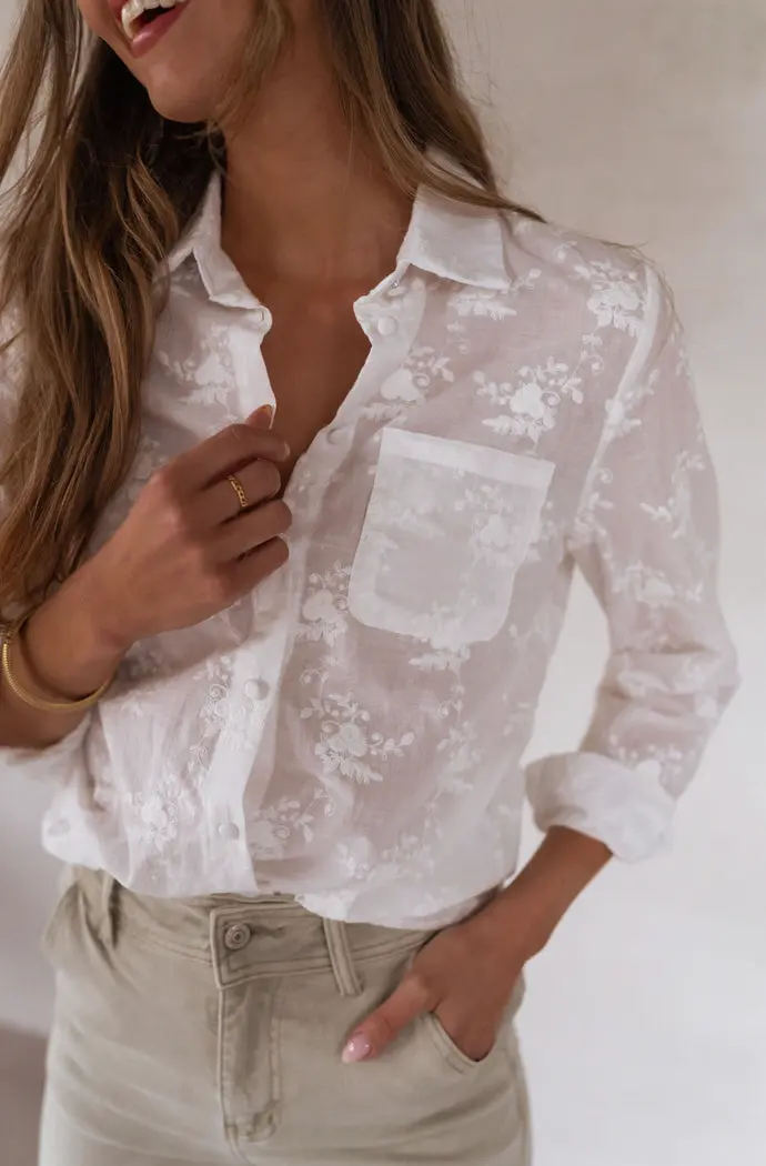 Embroidered Ecru Mellie Shirt