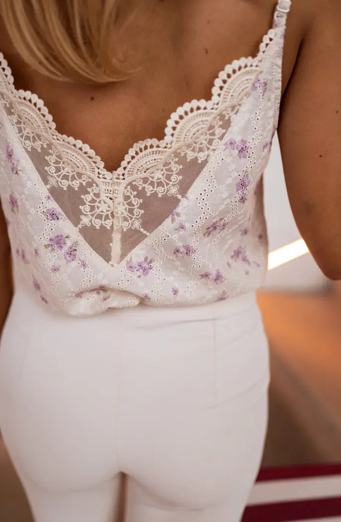 Ecru and Purple Floral Auda Top