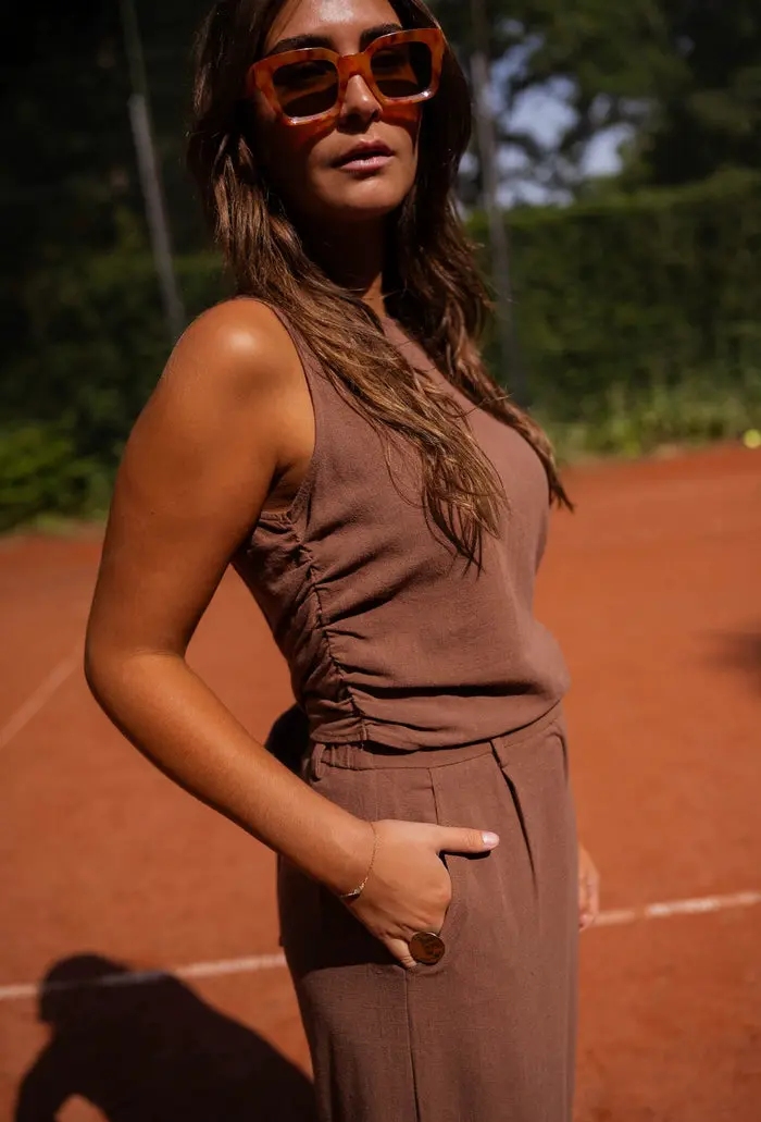 Chocolate Noelie Linen Top