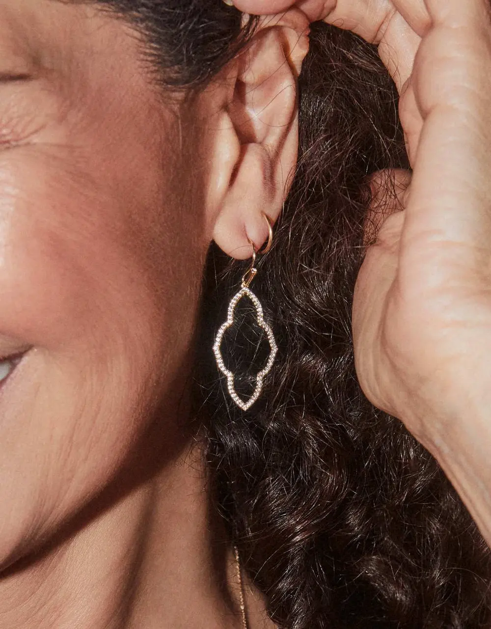 Abbie Small Open Frame Earrings in White Crystal