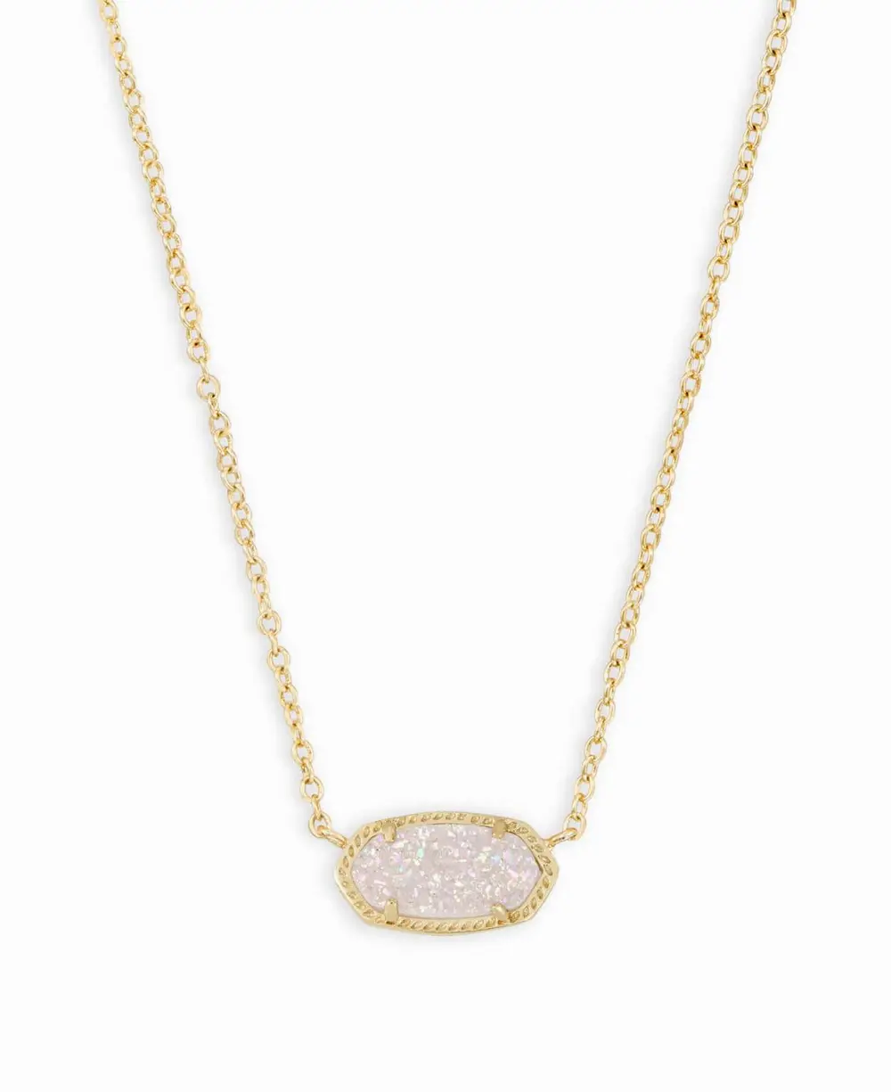 Elisa Gold Extended Length Pendant Necklace in Iridescent Drusy