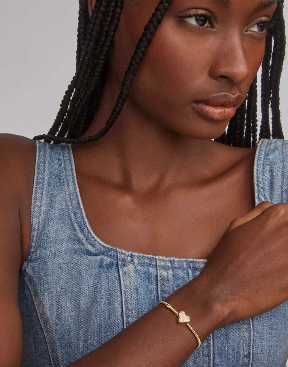 Ari Heart Gold Stretch Bracelet in Rose Quartz