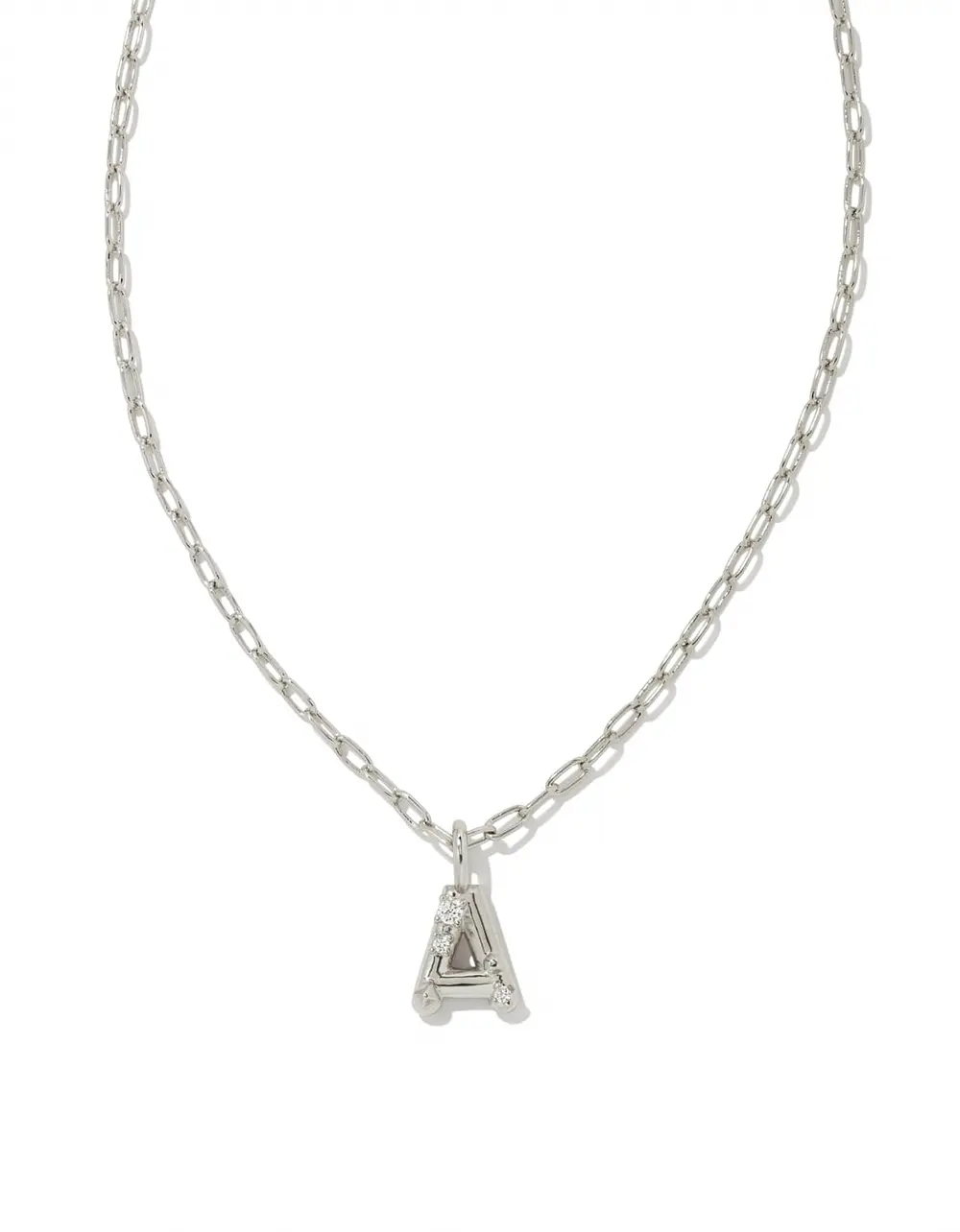 Crystal Letter Silver Short Pendant Necklace in White Crystal