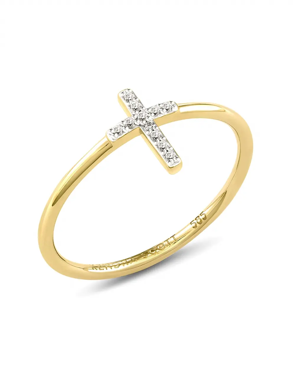 Cross 14k White Gold Band Ring in White Diamond