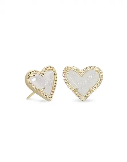 Ari Heart Gold Stud Earrings in Iridescent Drusy