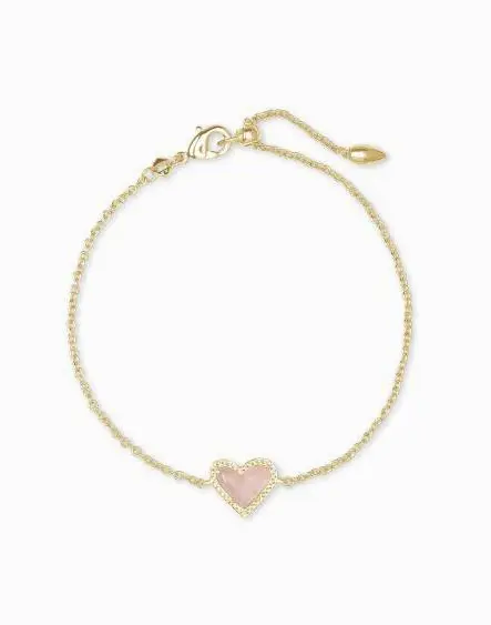 Ari Heart Gold Chain Bracelet in Rose Quartz