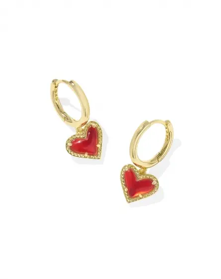 Ari Heart Gold Huggie Earrings in Red Illusion