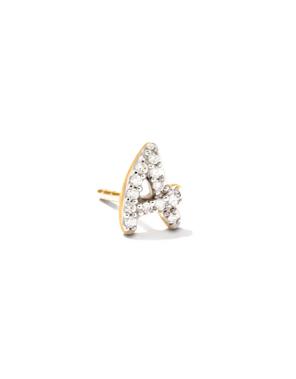 Letter 14k Yellow Gold Single Stud Earring in White Diamond