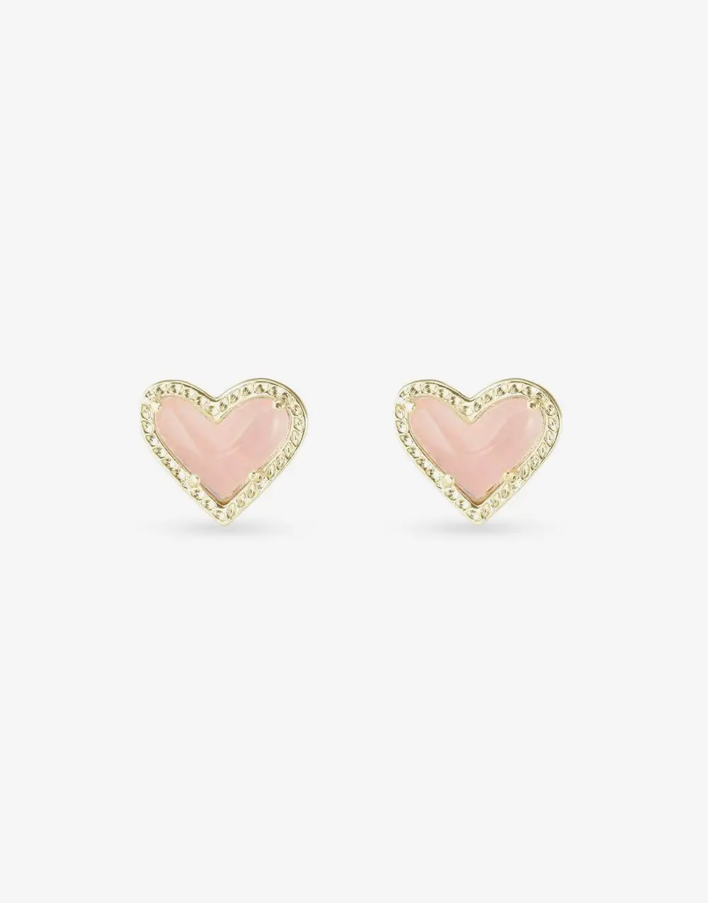 Ari Heart Gold Stud Earrings in Rose Quartz