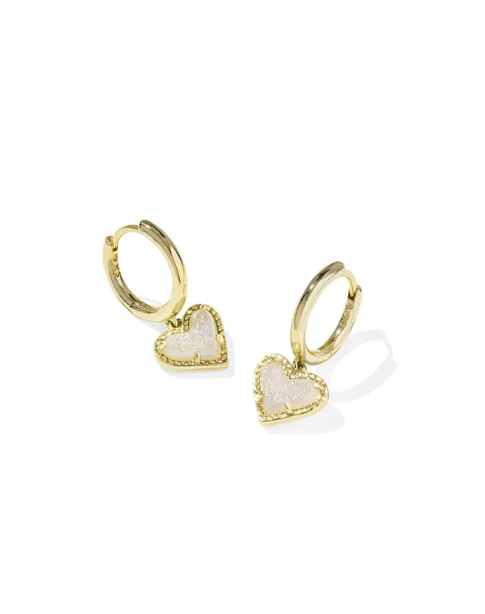 Ari Heart Gold Huggie Earrings in Iridescent Drusy