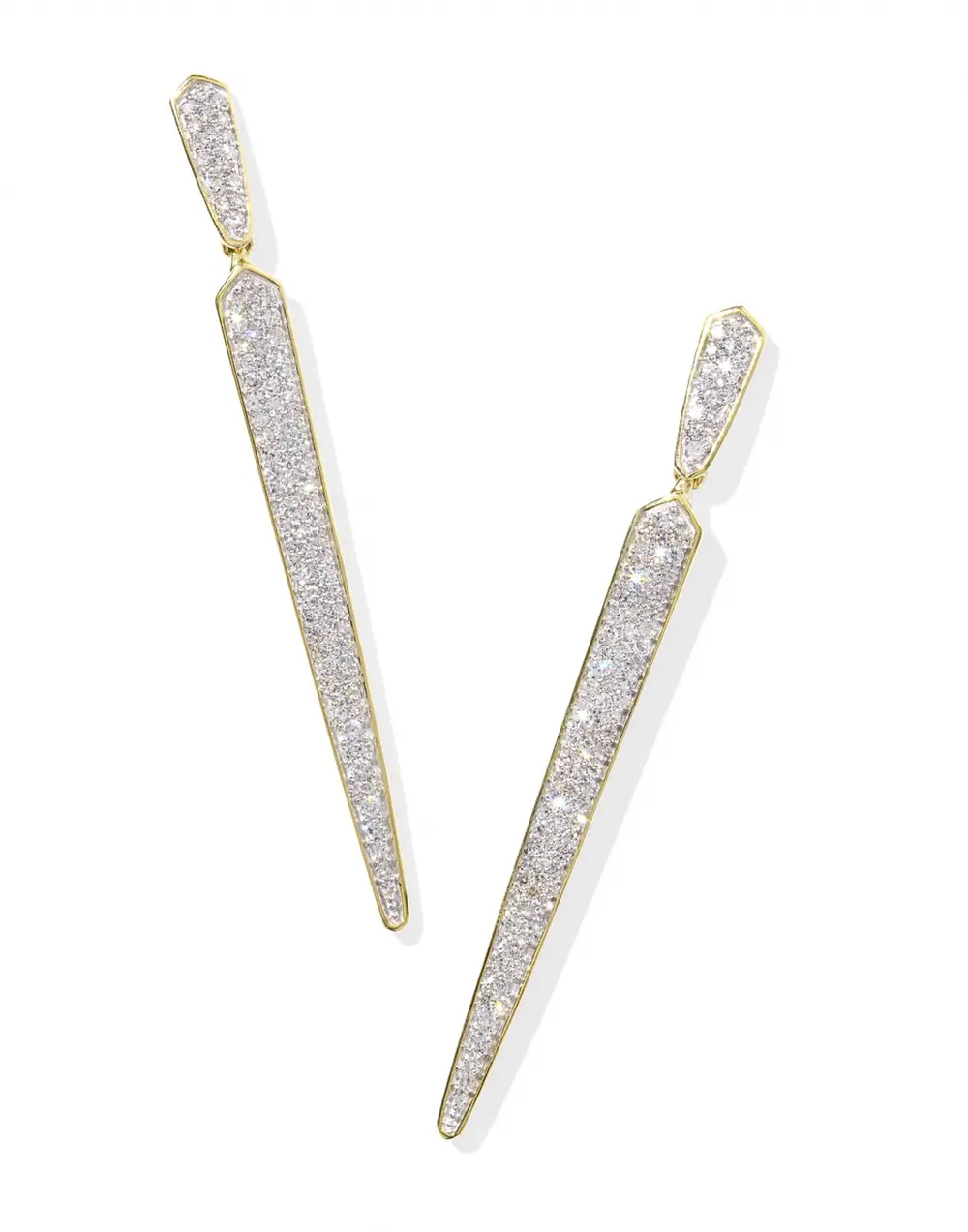 Spike 14k Gold Linear Earrings in White Diamond