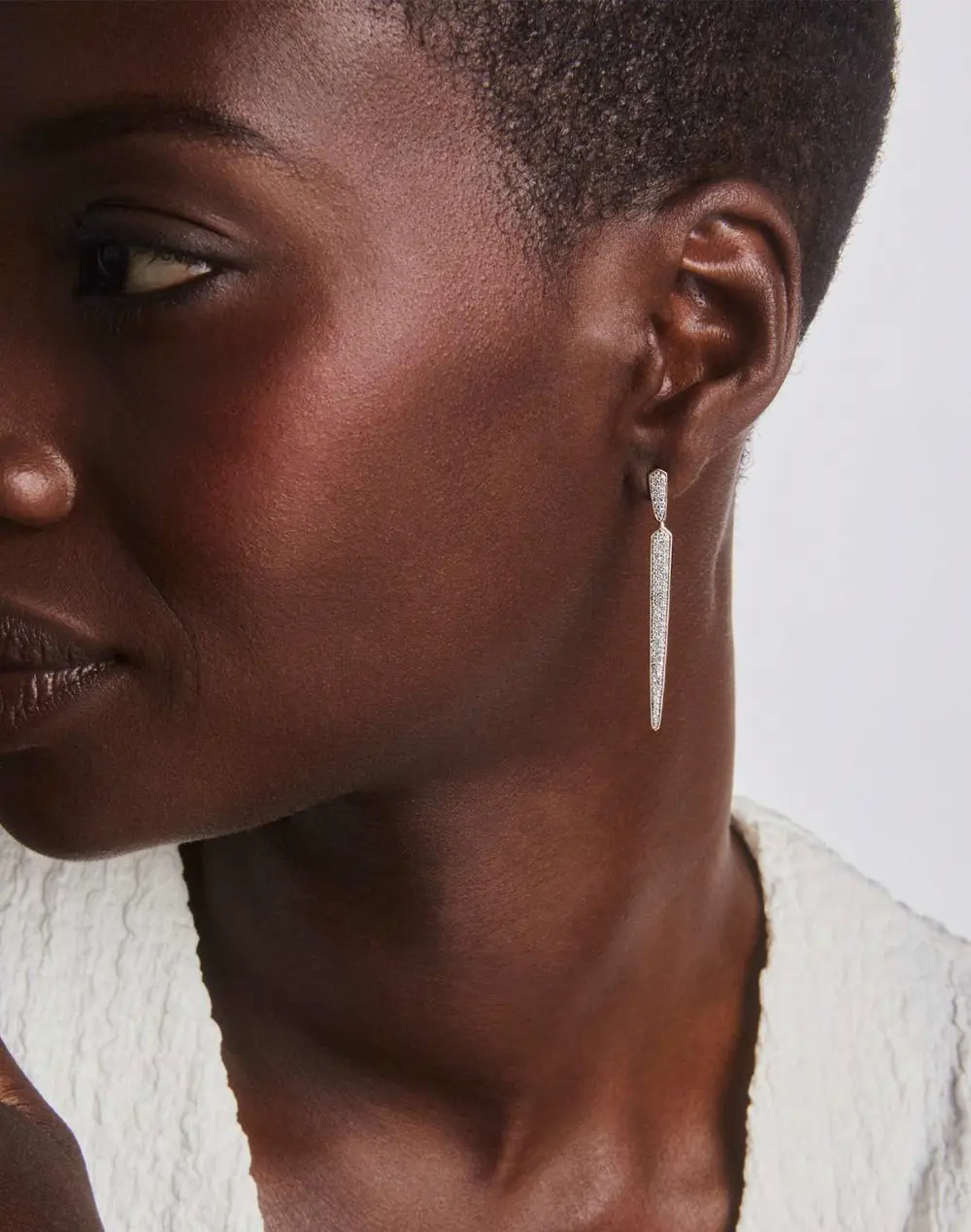 Spike 14k Gold Linear Earrings in White Diamond