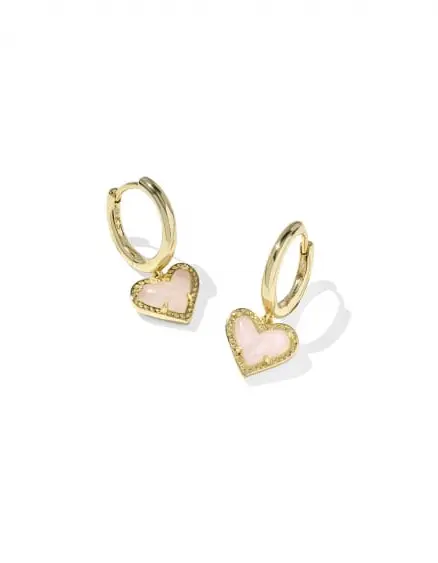 Ari Heart Gold Huggie Earrings in Rose Quartz