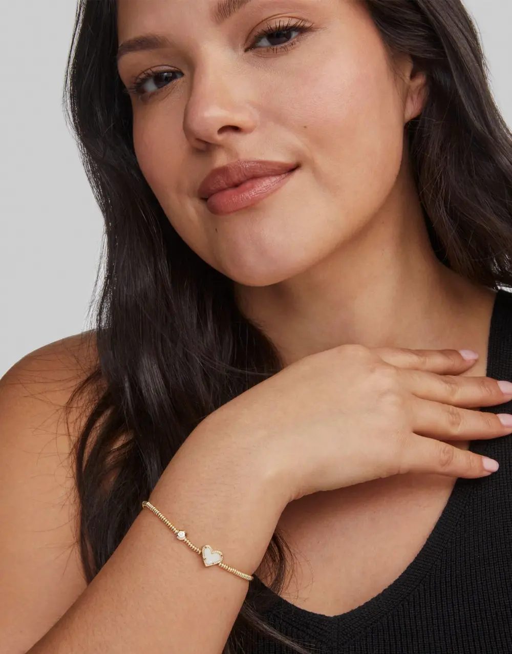 Ari Heart Gold Stretch Bracelet in Iridescent Drusy