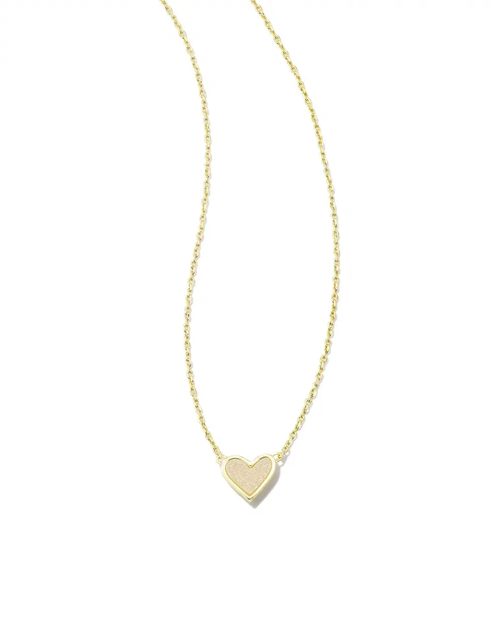 Framed Ari Heart Gold Short Pendant Necklace in Iridescent Drusy