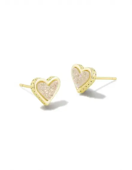 Framed Ari Heart Gold Stud Earrings in Iridescent Drusy