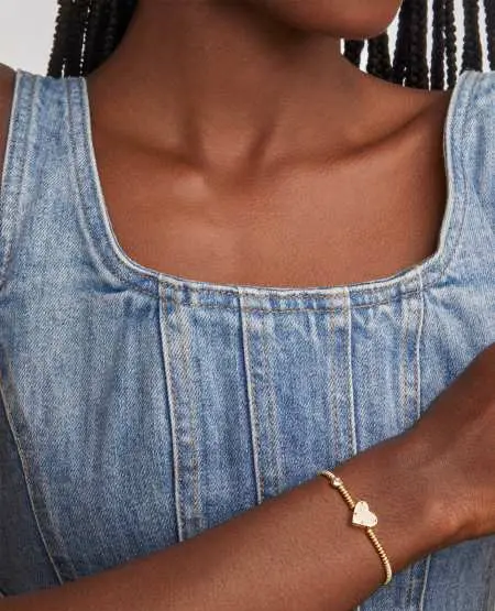 Ari Heart Gold Stretch Bracelet in Rose Quartz
