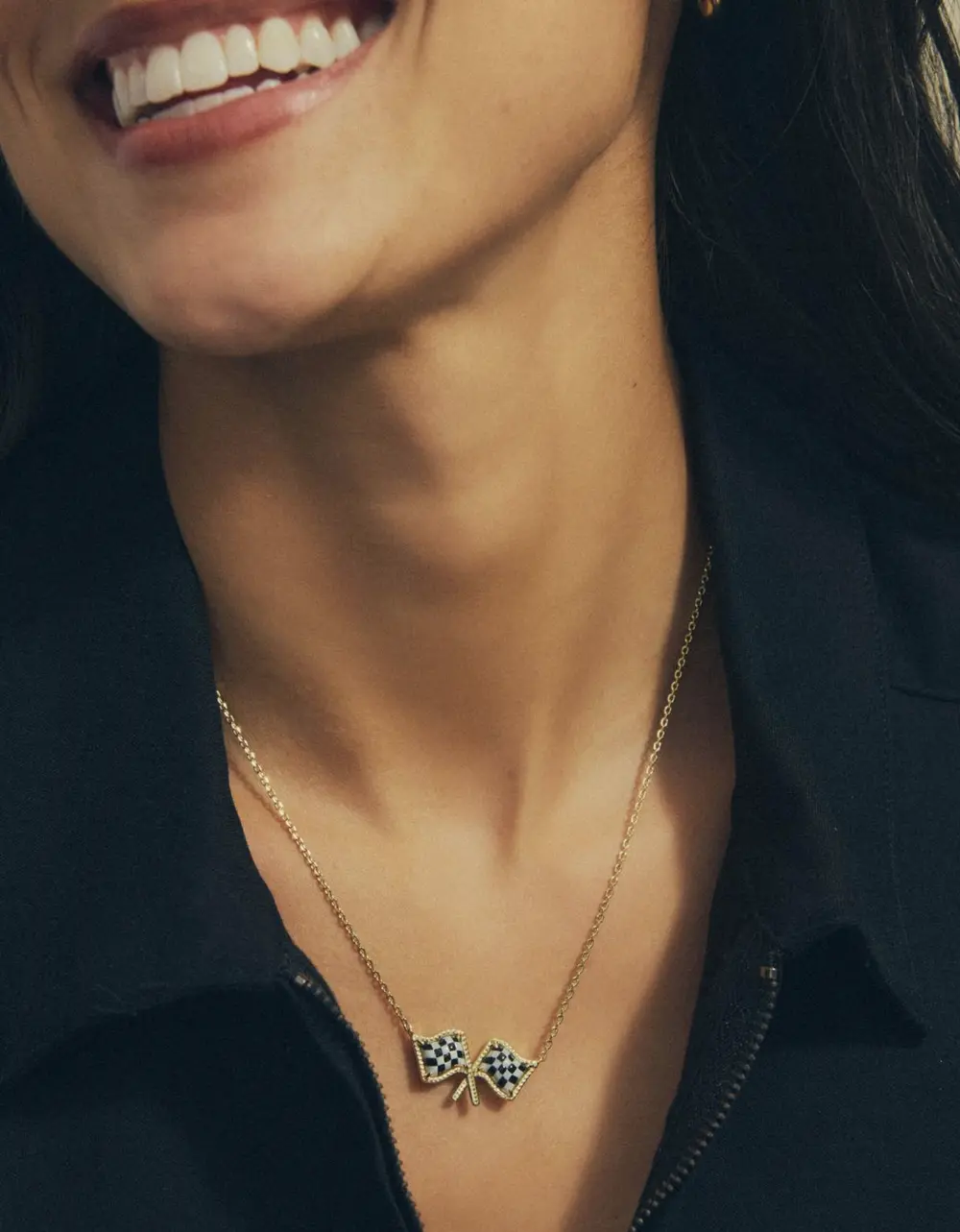 Checkered Flag Short Pendant Necklace