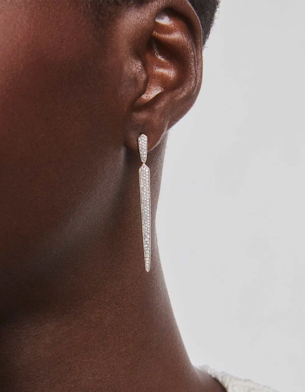 Spike 14k Gold Linear Earrings in White Diamond