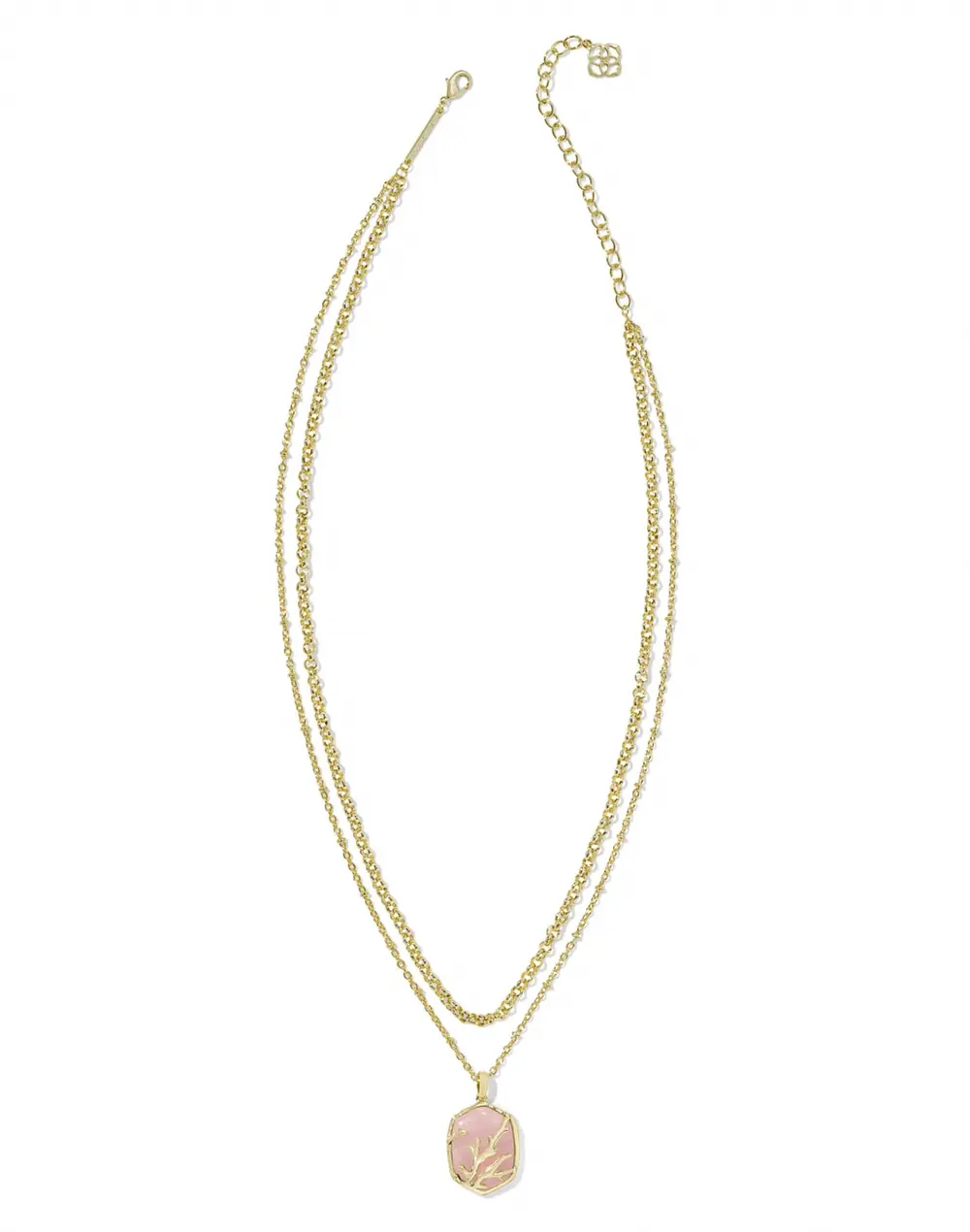 Daphne Gold Coral Frame Multi Strand Necklace in Rose Quartz