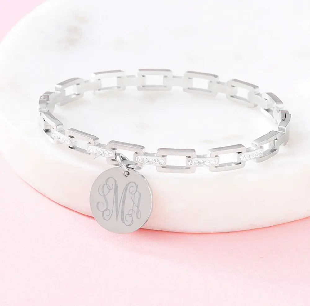 Monogrammed Pave Chainlink Bangle