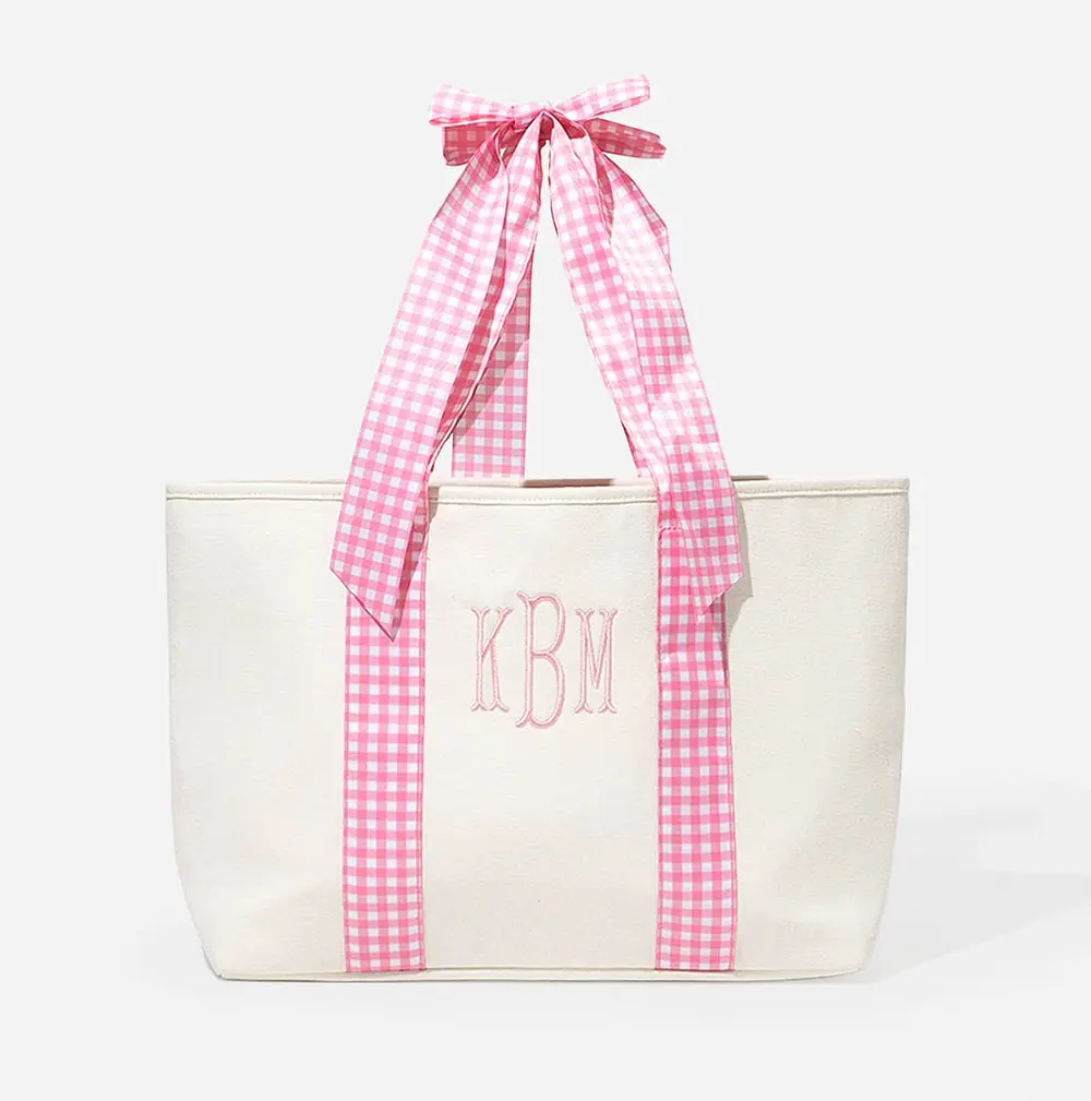 Monogrammed Gingham Tote Bag