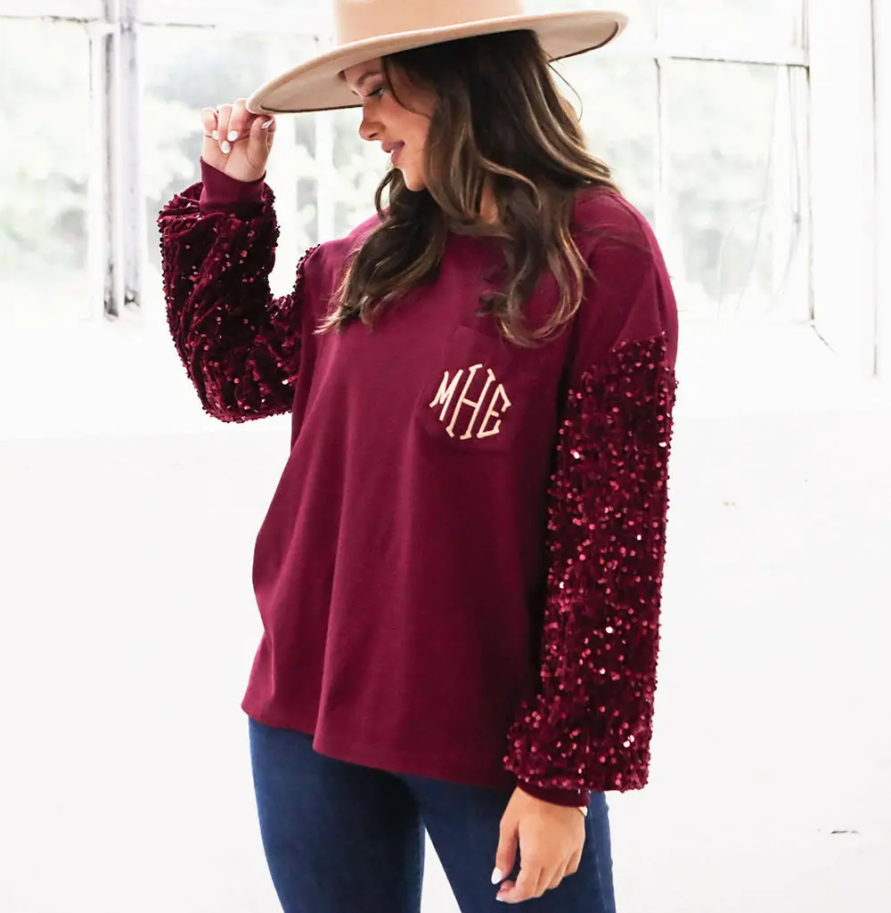 Monogrammed Sequin Sleeve Sweatshirt