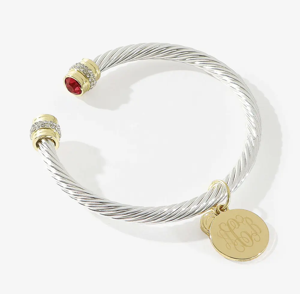 Monogrammed Birthstone Cable Bracelet