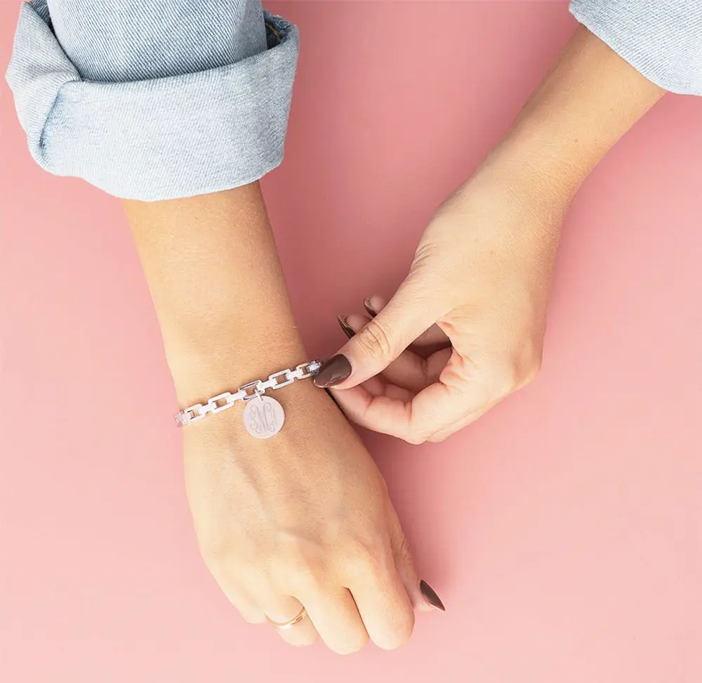 Monogrammed Pave Chainlink Bangle