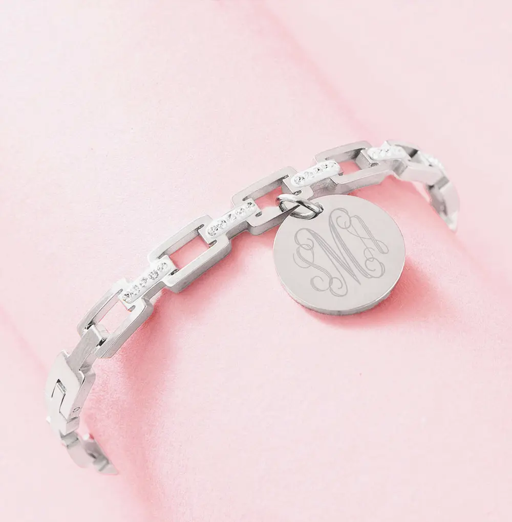 Monogrammed Pave Chainlink Bangle