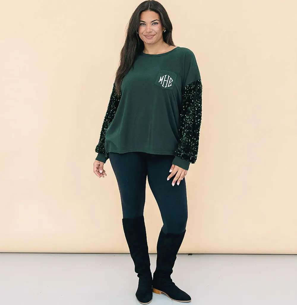 Monogrammed Sequin Sleeve Sweatshirt