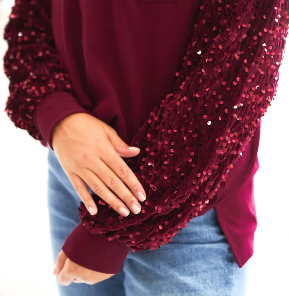 Monogrammed Sequin Sleeve Sweatshirt