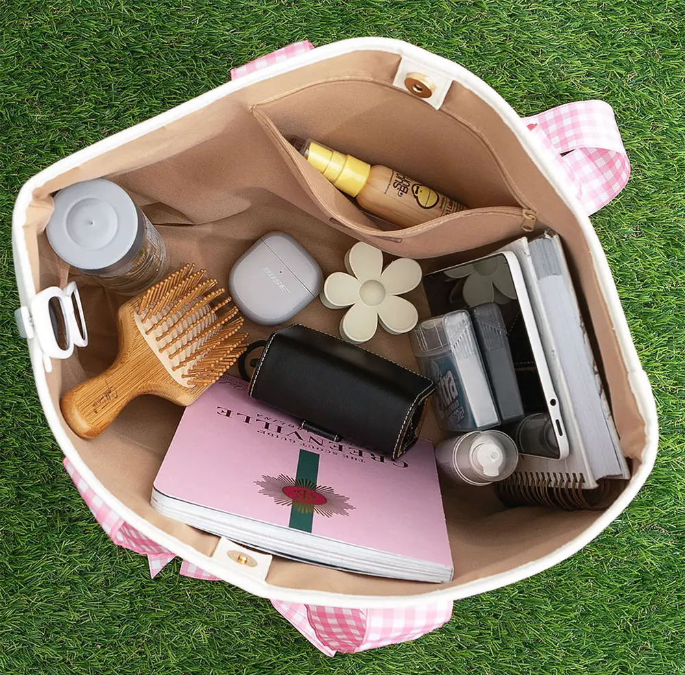 Monogrammed Gingham Tote Bag