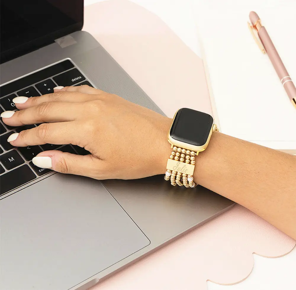 Monogrammed Beaded Pearl Smart Watch Band