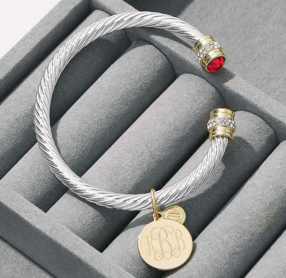 Monogrammed Birthstone Cable Bracelet